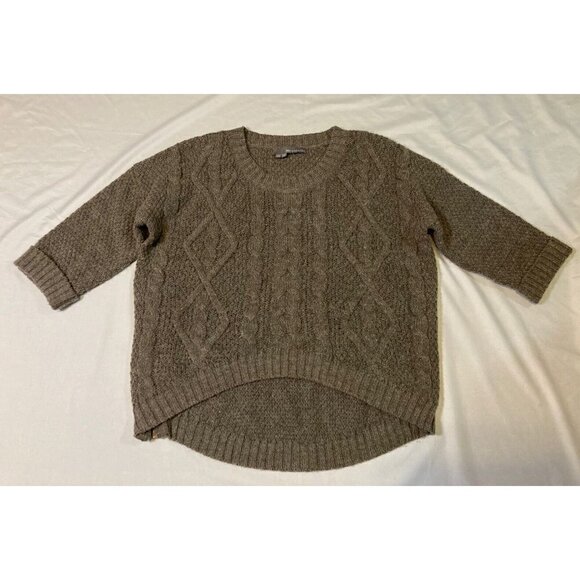 360 Sweater Sweaters - 360 Sweater Cropped Cable Knit 1/2 Sleeve High Low Wool Alpaca Brown Size XS
